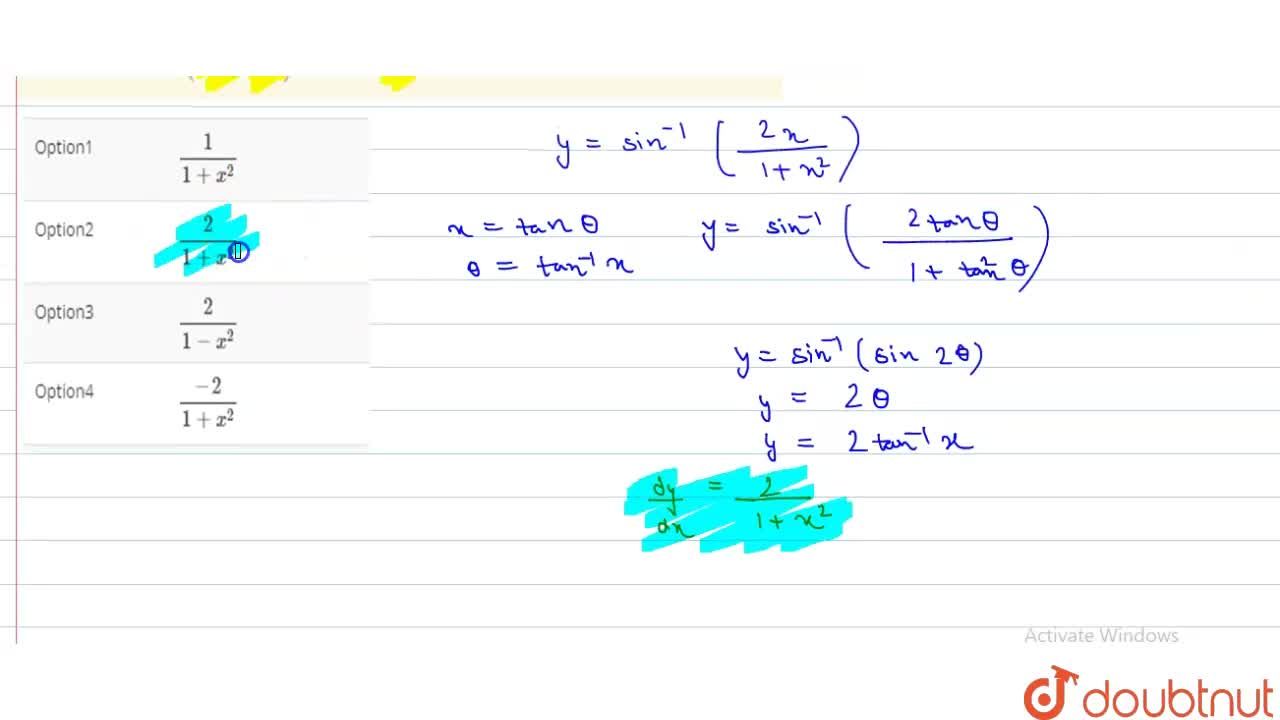 If Y Sin 1 2x 1 X 2 Then Dy Dx Is Equal To