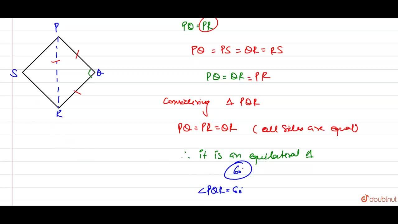 In A Rhombus Pqrs If Pq Pr Then Pqr Is