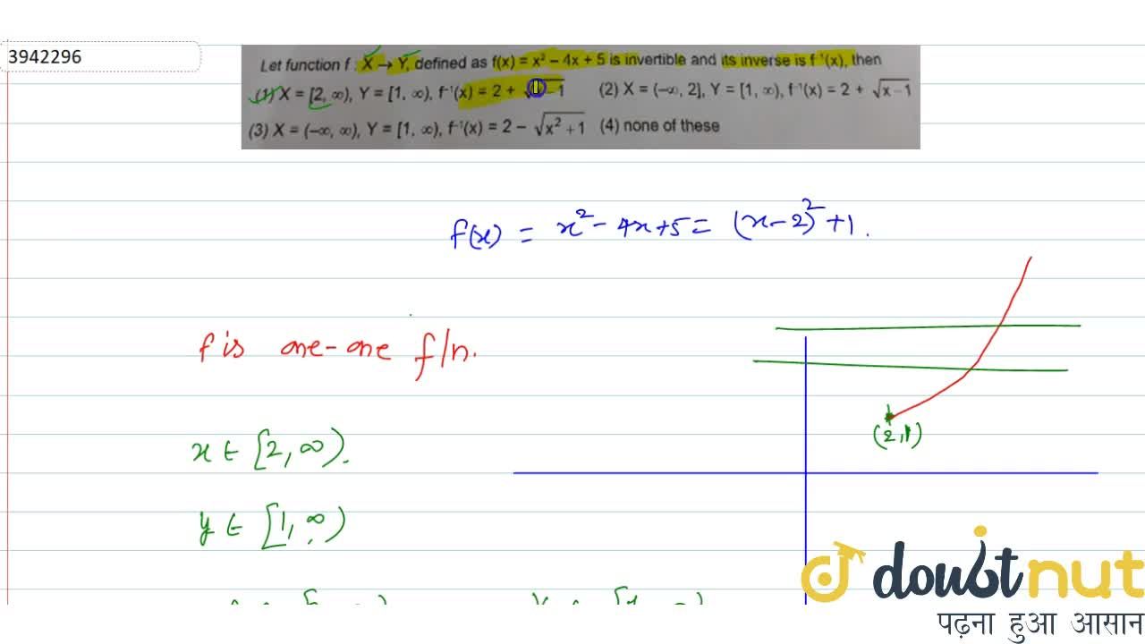 Let Function F X Y Defined As F X X 2 4x 5 Is Invertible And Its Inverse Is F 1 X Then
