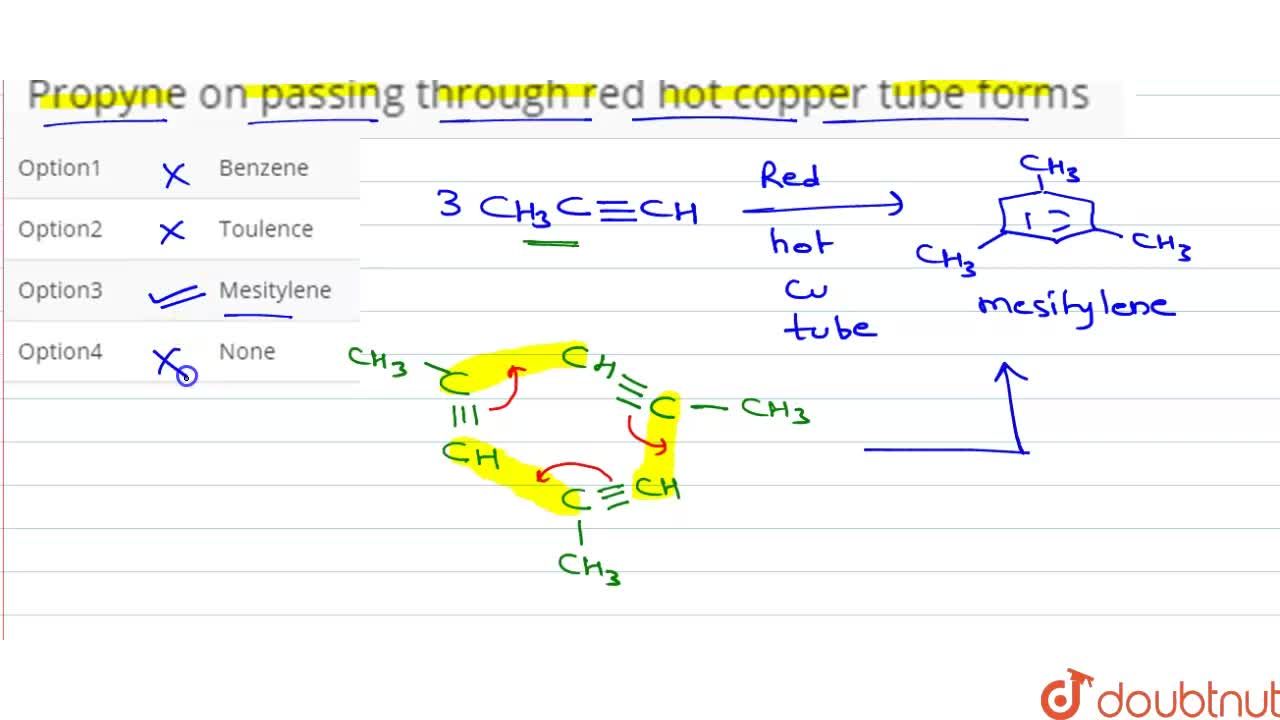 Propyne passing through red hot copper tybe forms