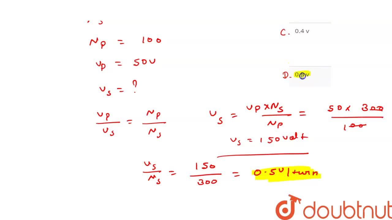 The Number Of Turns In The Primary And Secondary Coils Of A Transf