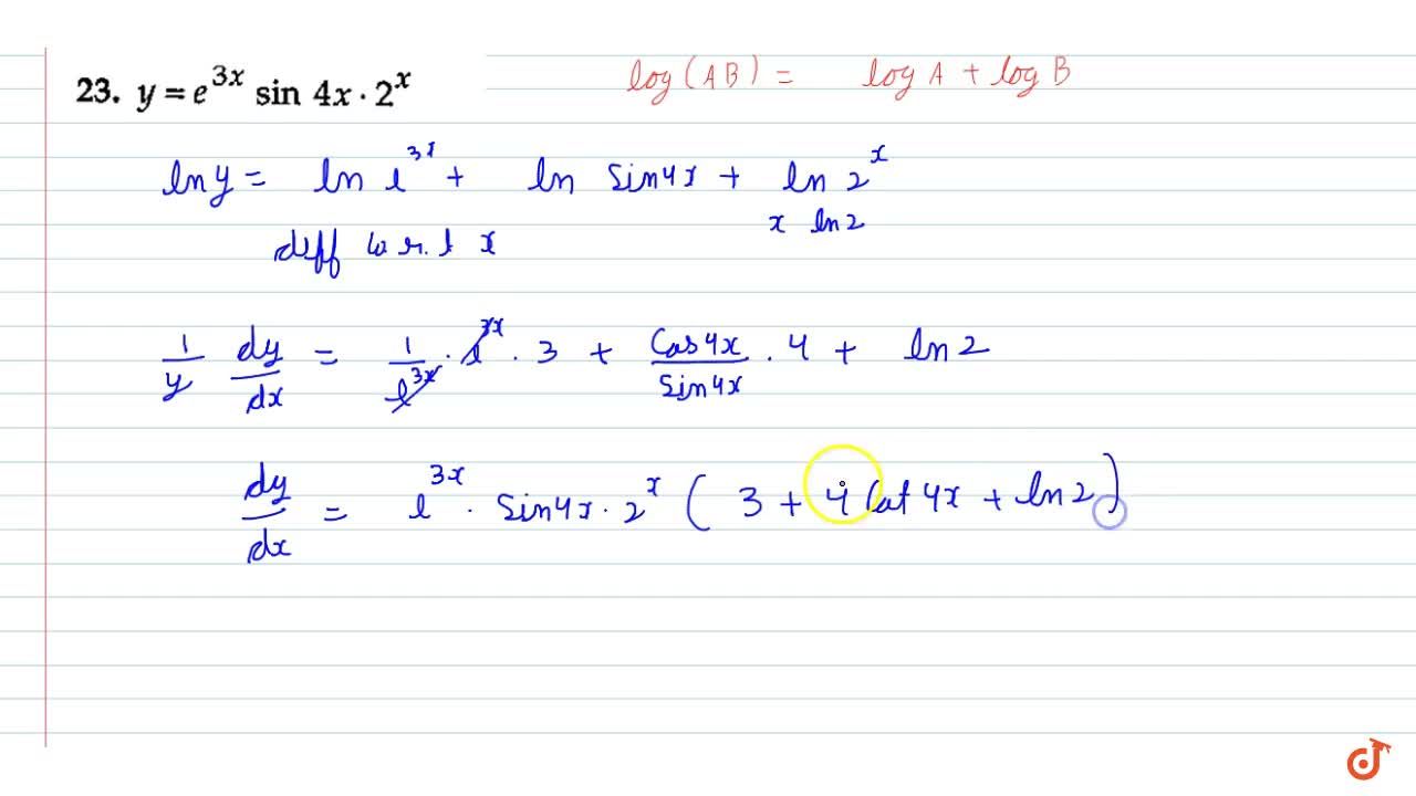 Find Dy Dx Y E 3x Sin4x 2 X