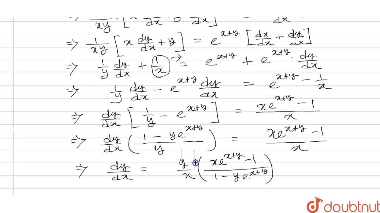 Find Dy Dx When Log Xy E X Y 2
