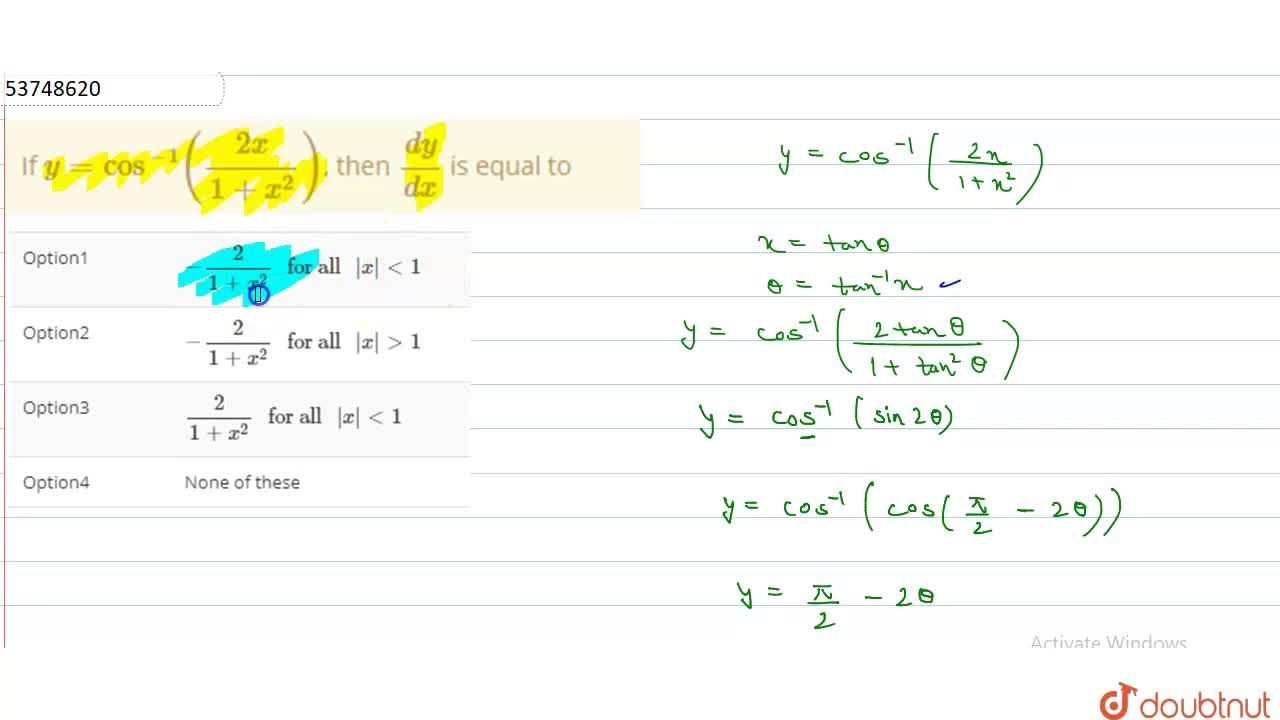 If Y Cos 1 2x 1 X 2 Then Dy Dx Is Equal To