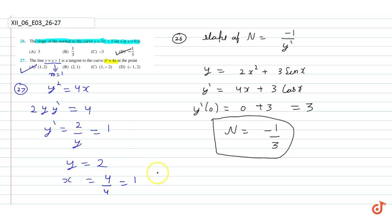 The Line Y X 1is A Tangent To The Curve Y 2 4xat The Point A 1 2 B 2 1 C 1 2 D 1 2