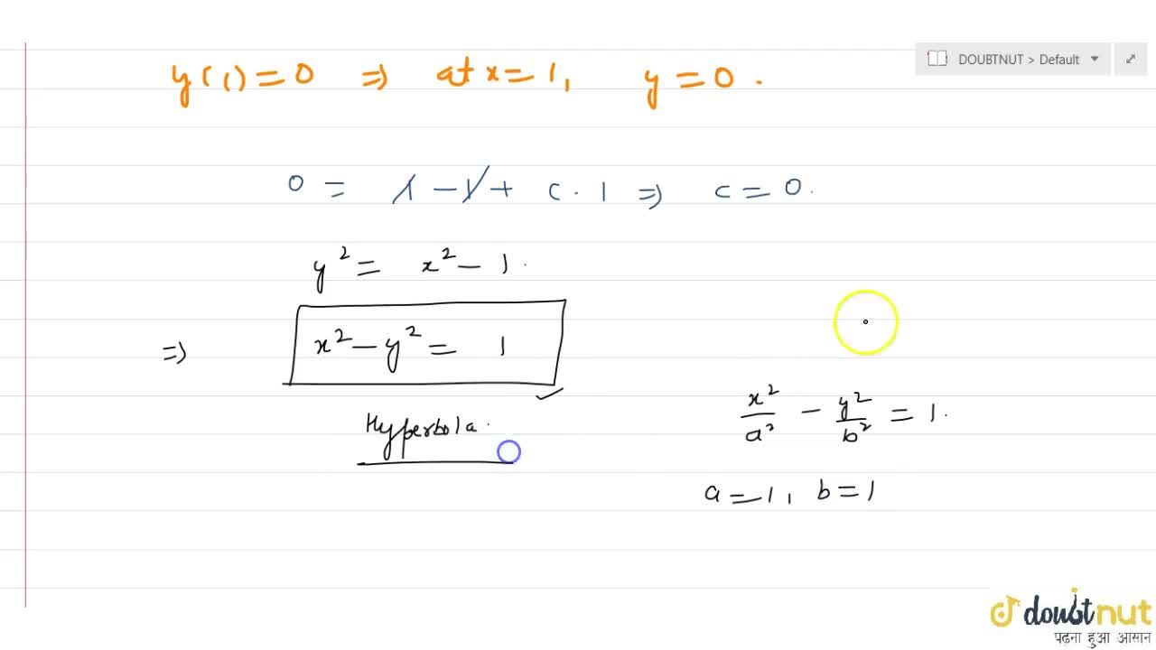 The Solution Of Dy Dx X 2 Y 2 1 2xy Satisfying Y 1 0 Is Given By