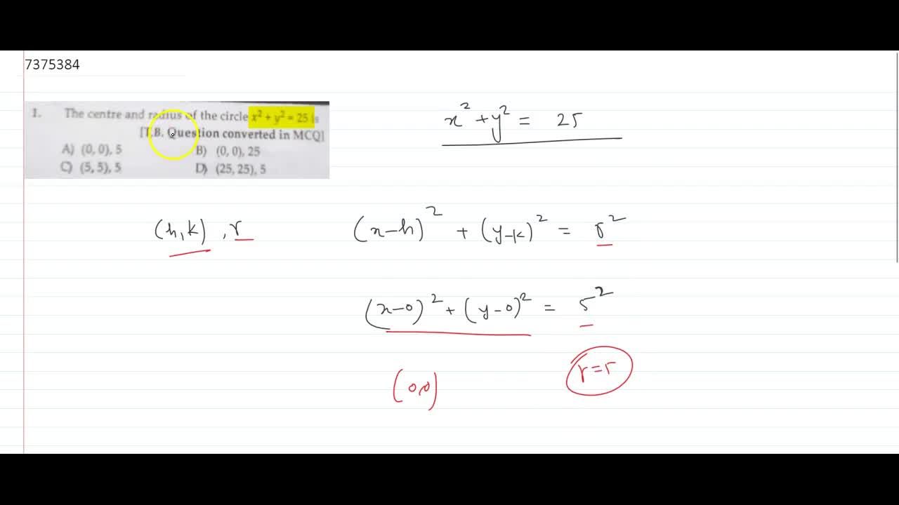 The Centre And Radius Of The Circle X 2 Y 2 25 Is