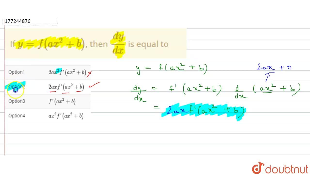 If Y F Ax 2 B Then Dy Dx Is Equal To