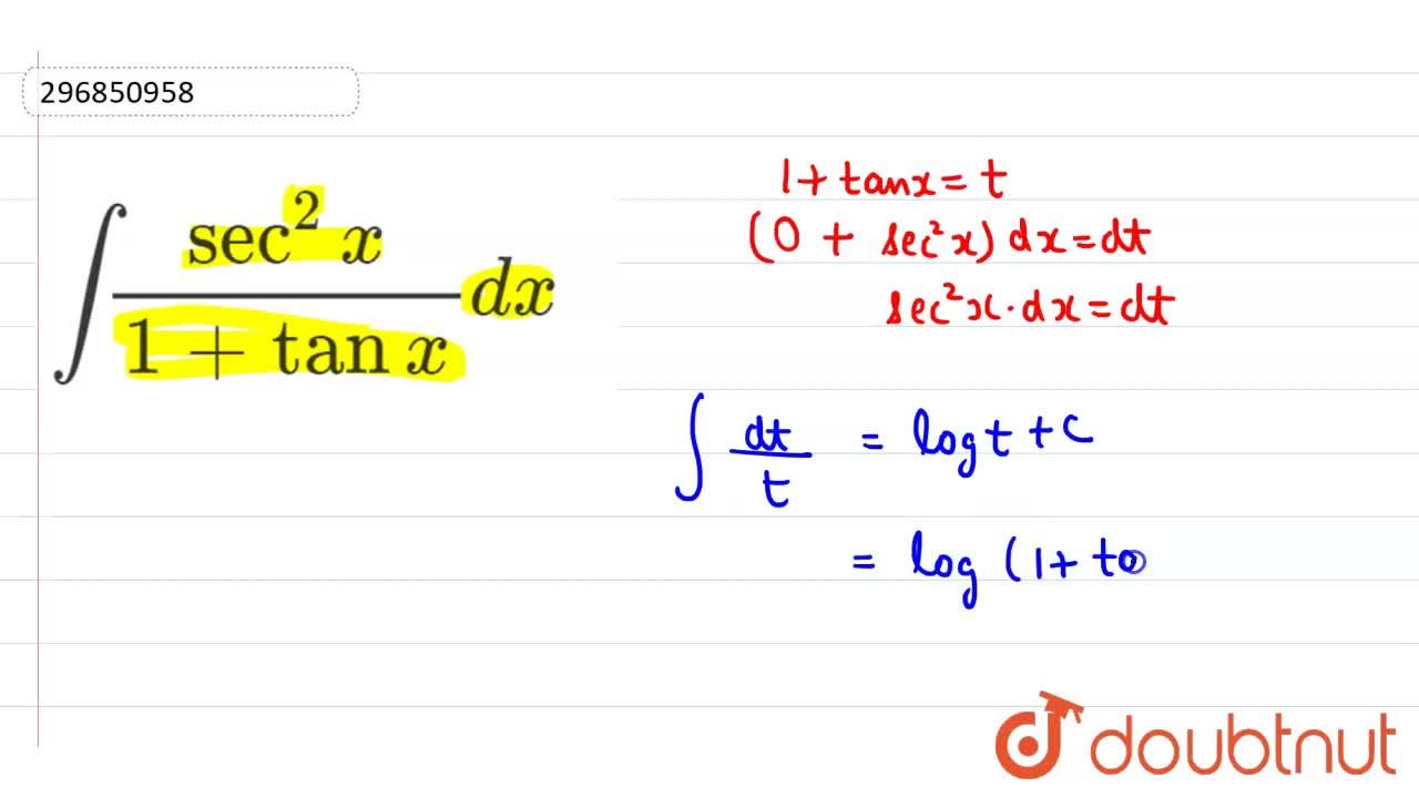 Int Sec 2x 1 Tan X Dx