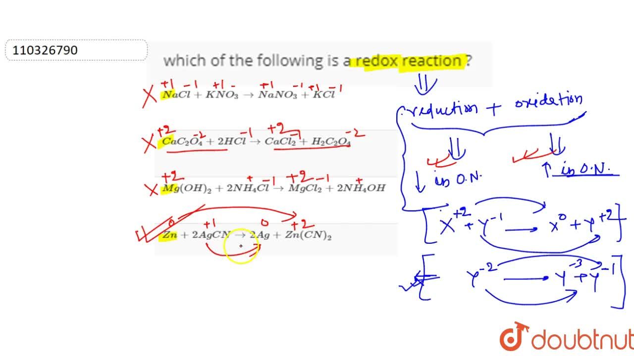 Which Of The Following Is A Redox Reaction ? Which Of The Following Is A Redox Reaction ?