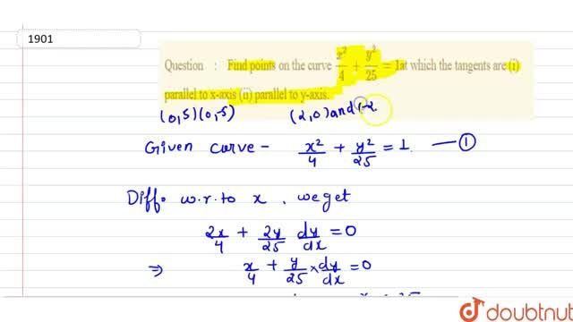 Find Points On The Curve X 2 4 Y 2 25 1at Which The Tangents Are I Parallel To X Axis Ii Parallel To Y Axis