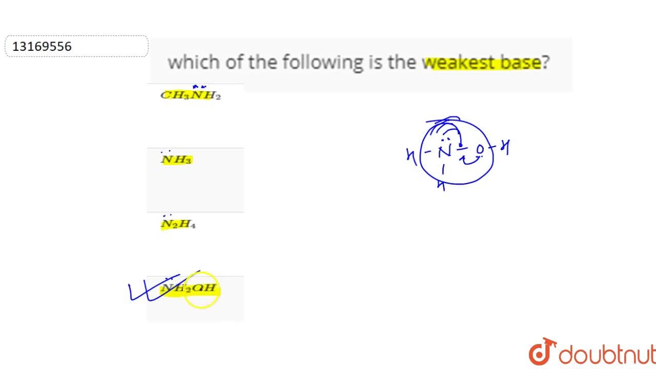 Which Of The Following Is The Weakest Base? Which Of The Following Is The Weakest Base?