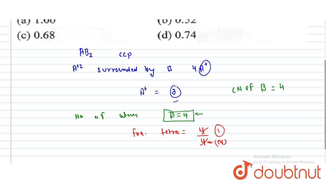 A Mineral Having The Formula Xy 2 Crystaillises In The Cubic Closed Packed Lattic With The A Atoms Occupaying The Lattice Point Fraction Of The Betradral Sites Occupired By B Atoms Is