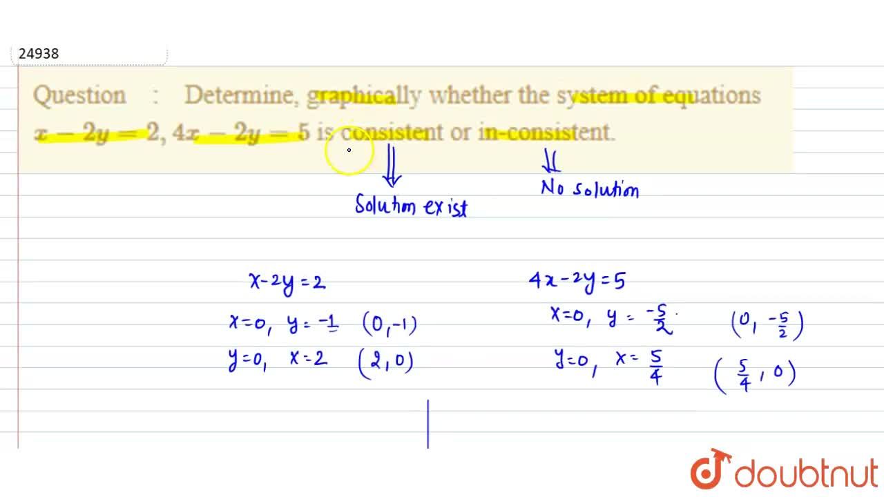 Determine Graphically Whether The System Of Equations X 2y 2 4x 2y 5 Is Consistent Or In Consistent