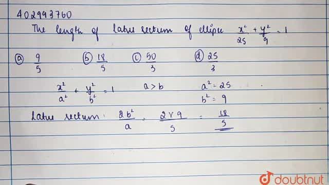 The Length Of The Latus Rectum Of The Ellipse X 2 25 Y 2 9 1 Is