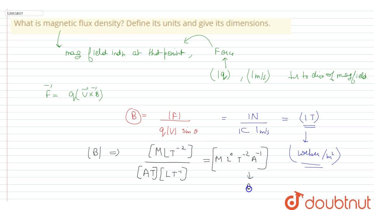is magnetic flux density? Define its units and give its dimensions.