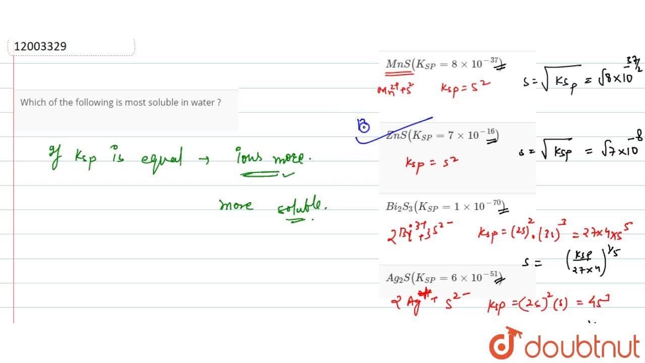 Which Of The Following Is Most Soluble In Water ? Which Of The Following Is Most Soluble In Water ?