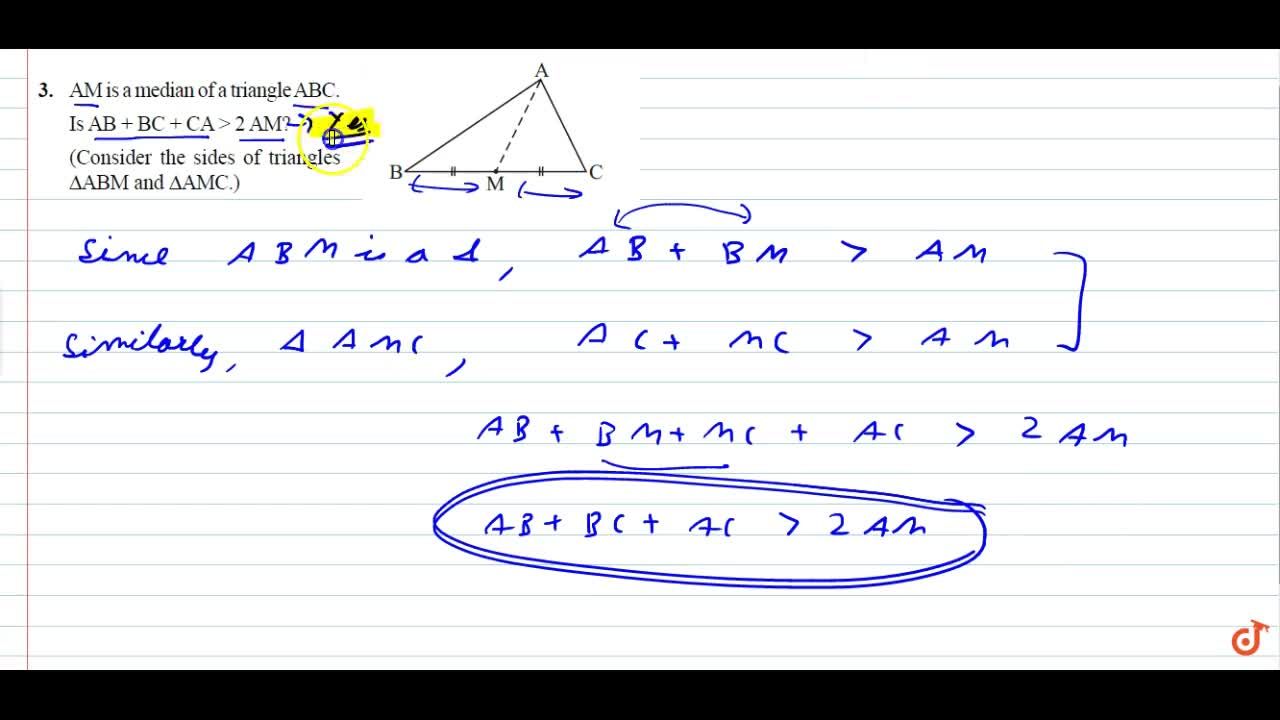 Am Is A Median Of A Triangle Abc Is Ab Ca 2am Consider