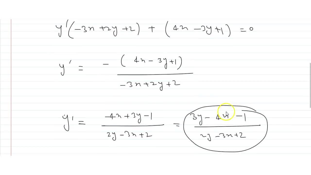 If 2x 2 3xy Y 2 X 2y 8 0 Then Dy Dx