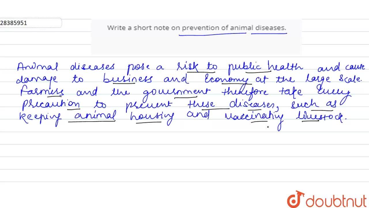 Write a short note on prevention of animal diseases.