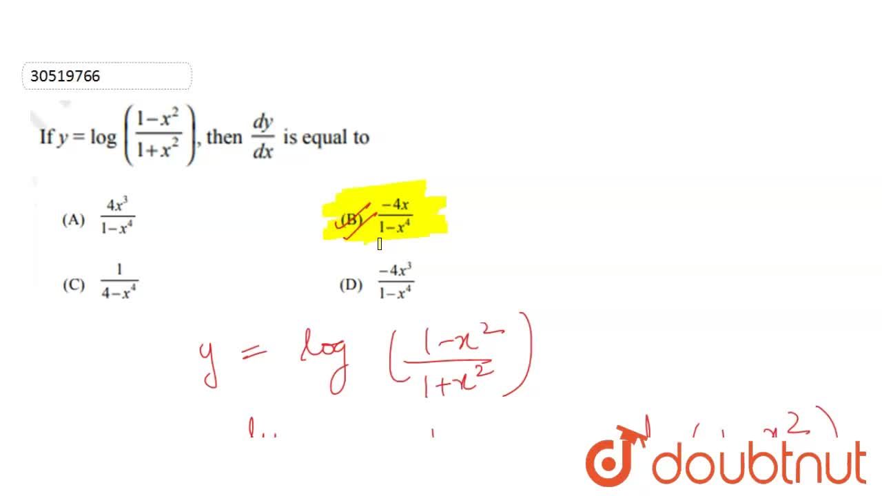 If Y Log 1 X 2 1 X 2 Then Dy Dx Is Equal To
