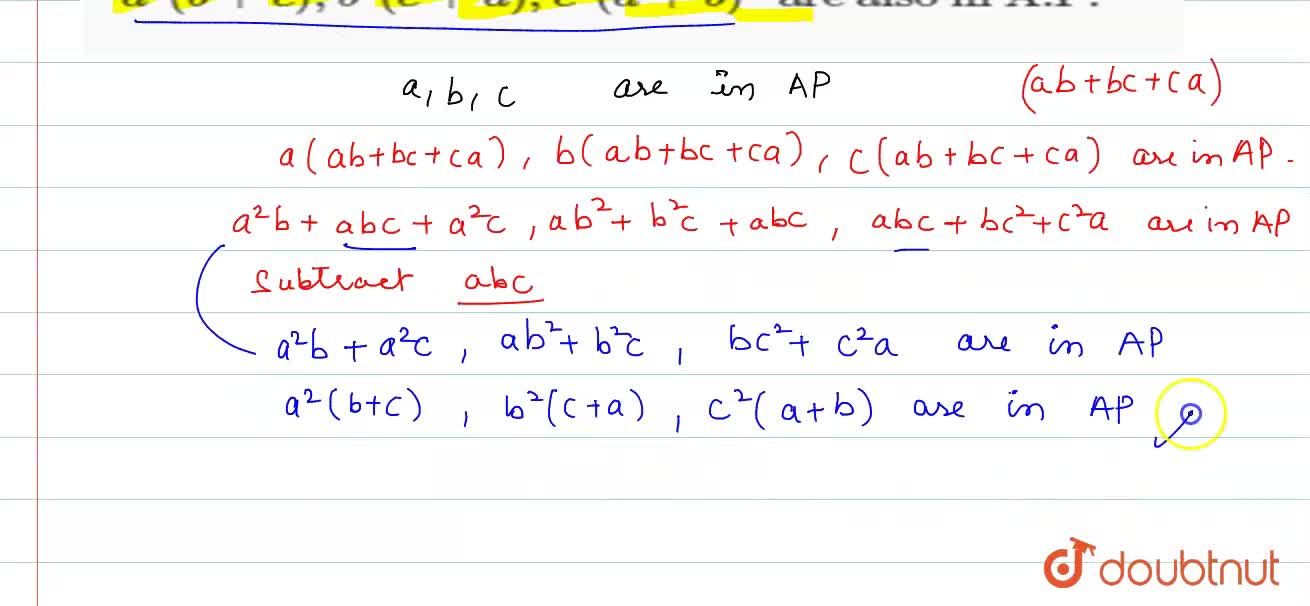 If a b c are in A.P. prove that a 2 b c b 2 c a c 2 a b