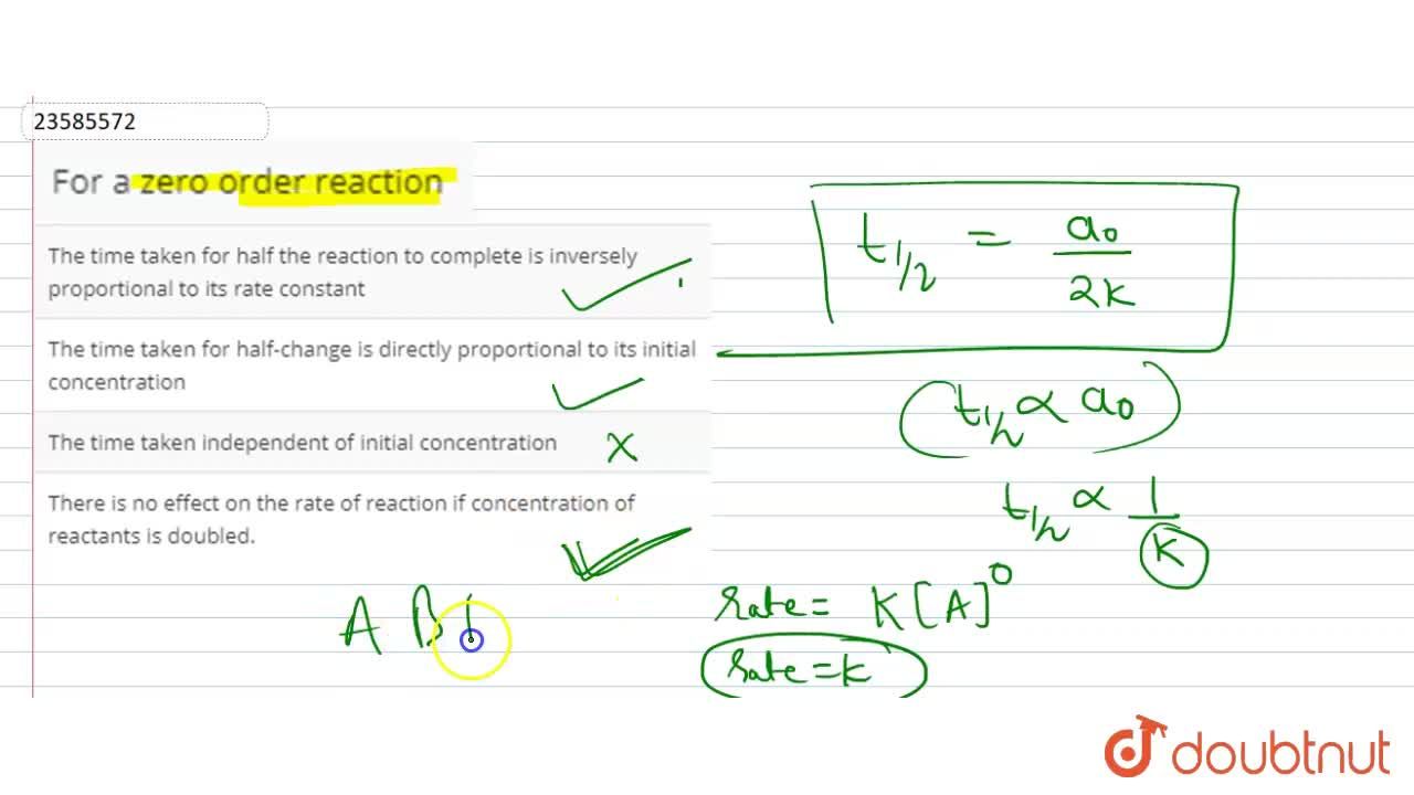 The Time Taken For Half The Reaction To Complete Is Inversely Proportional To Its Rate Constant