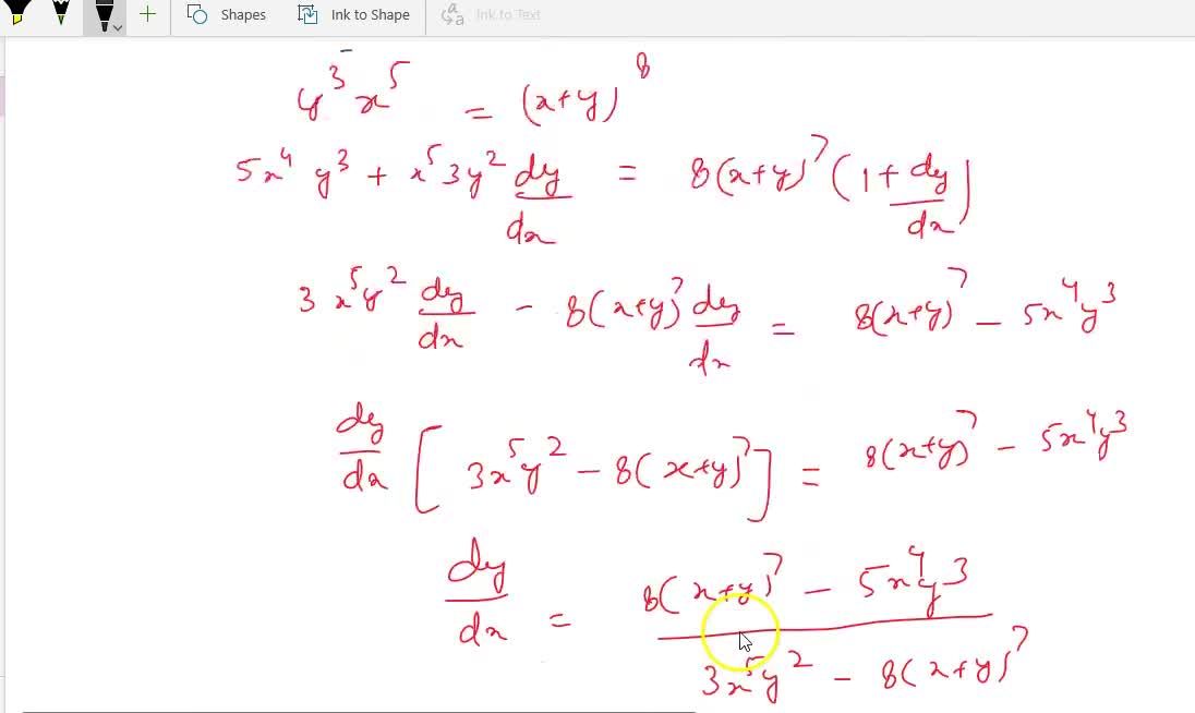 If Y 3 X 5 X Y 8 Then Dy Dx Is