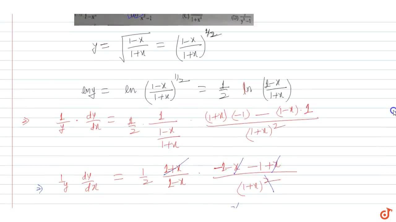 If Y Sqrt 1 X 1 X Then Dy Dx Equals