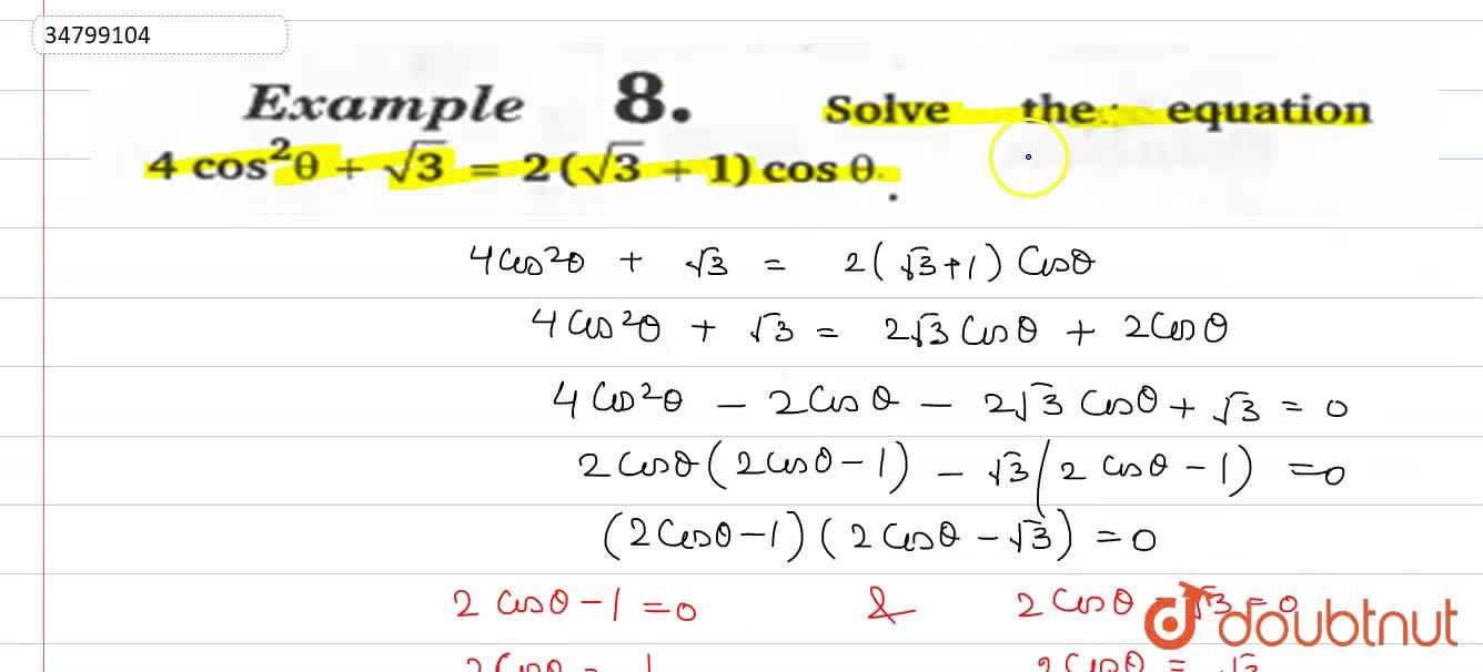 Solve The Equation 4cos 2 Theta Sqrt 3 2 Sqrt 3 1 Costheta