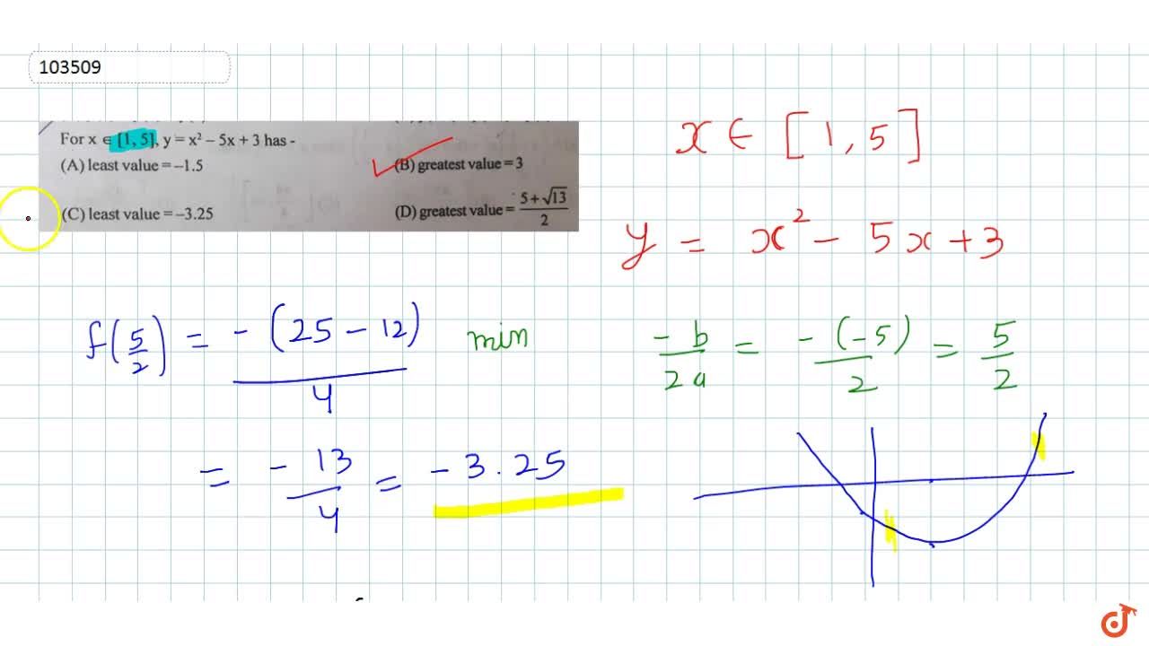 For X In 1 5 Y X 2 5x 3 Has