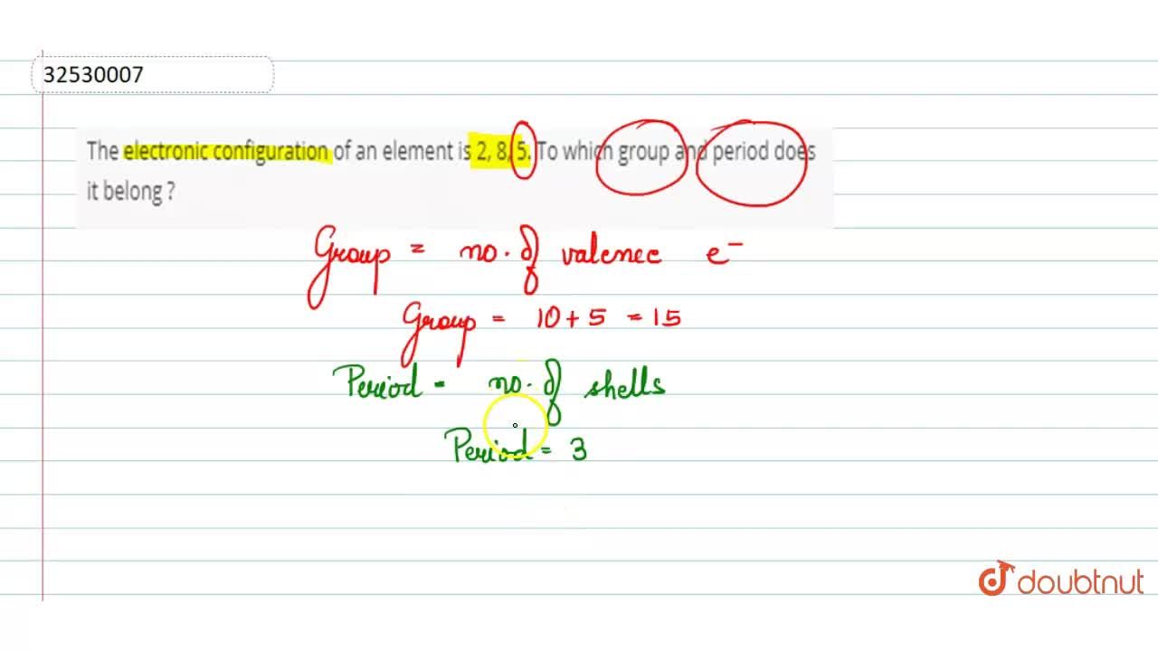 The Electronic Configuration Of An Element Is 2, 8, 5. To Which Group Are  Period Does It Belong ? The Electronic Configuration Of An Element Is 2, 8, 5. To Which Group Are  Period Does It Belong ?