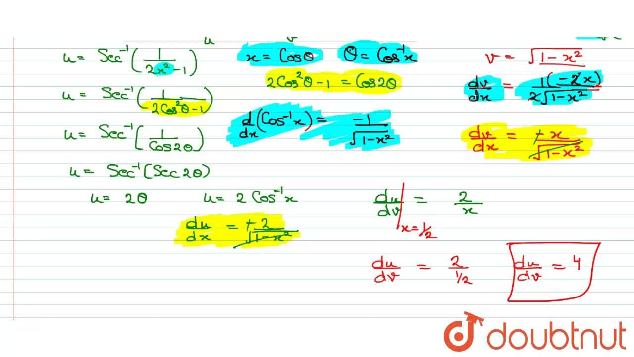 Find The Derivative Of Sec 1 1 2x 2 1 W R T Sqrt 1 X 2 At X 1 2