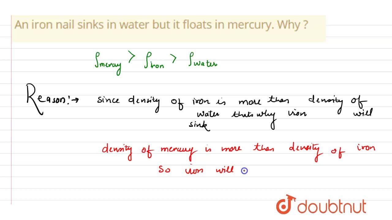 An iron nail sinks in water but it floats in mercury. Why ?