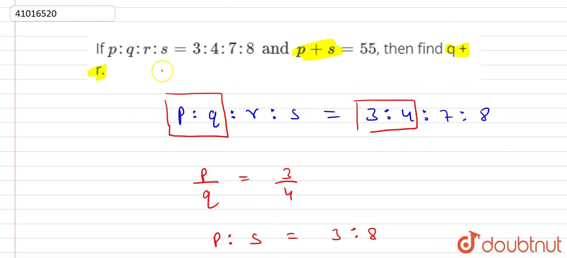 If P Q R S 3 4 7 8 And P S 55 Then Find Q R If P Q R S 3 4 7 8 And P S 55 Then Find Q R
