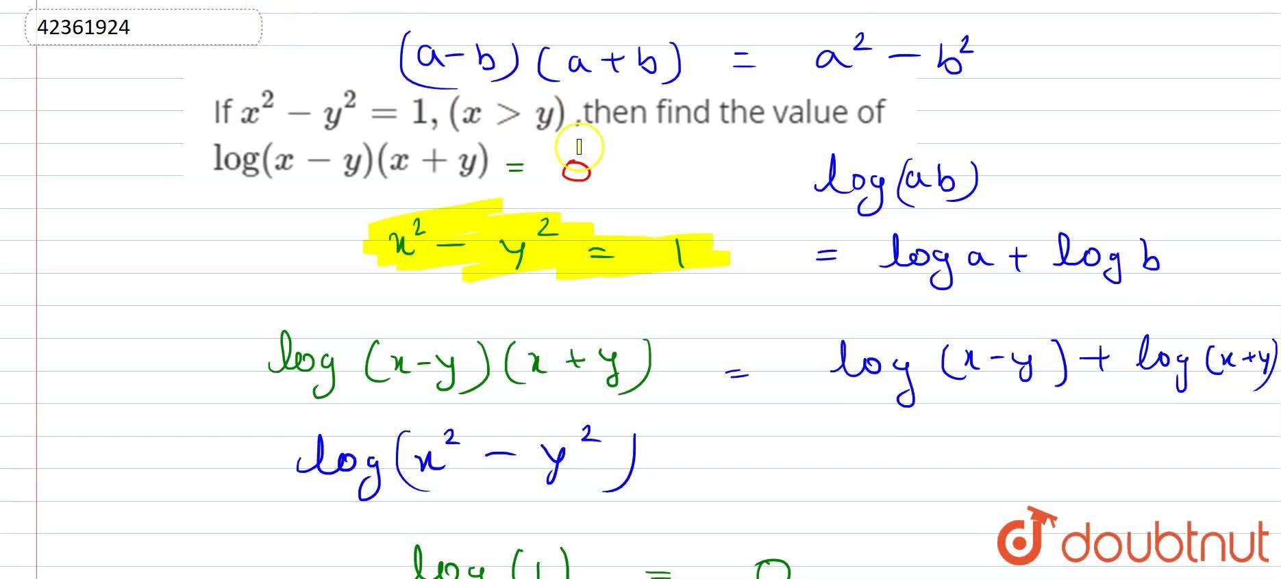 If X 2 Y 2 1 X Gt Y Then Find The Value Of Log X Y X Y
