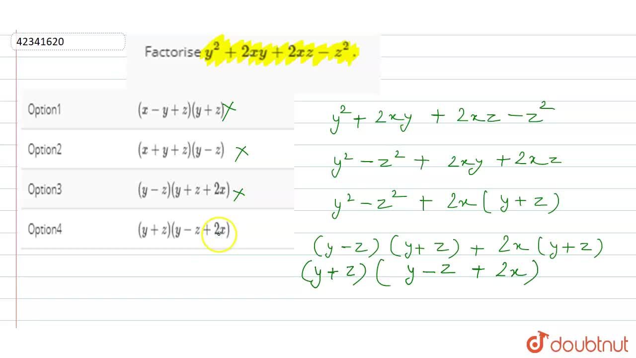 Factorise Y 2 2xy 2 Xz Z 2