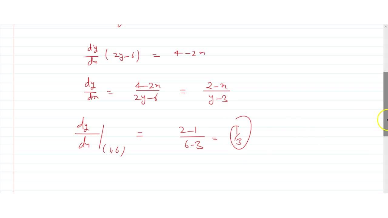 X 2 Y 2 4x 6y 3 0 Find Dy Dx At 1 6