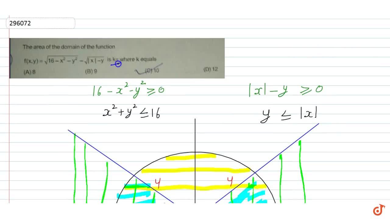The Area Of The Domain Of The Function F X Y Sqrt 16 X 2 Y 2 Sqrt X Y Is Kpi Where K Is Equal To