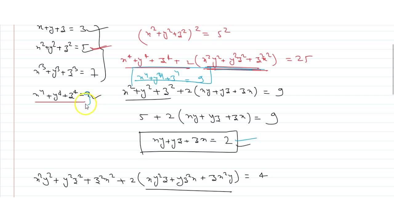 Let X Y Z Be Real Numbers Satisfying X Y Z 3 X 2 Y 2 Z 2 5 And X 3 Y 3 Z 3 7 Then The Value Of X 4 Y 4 Z 4 Is