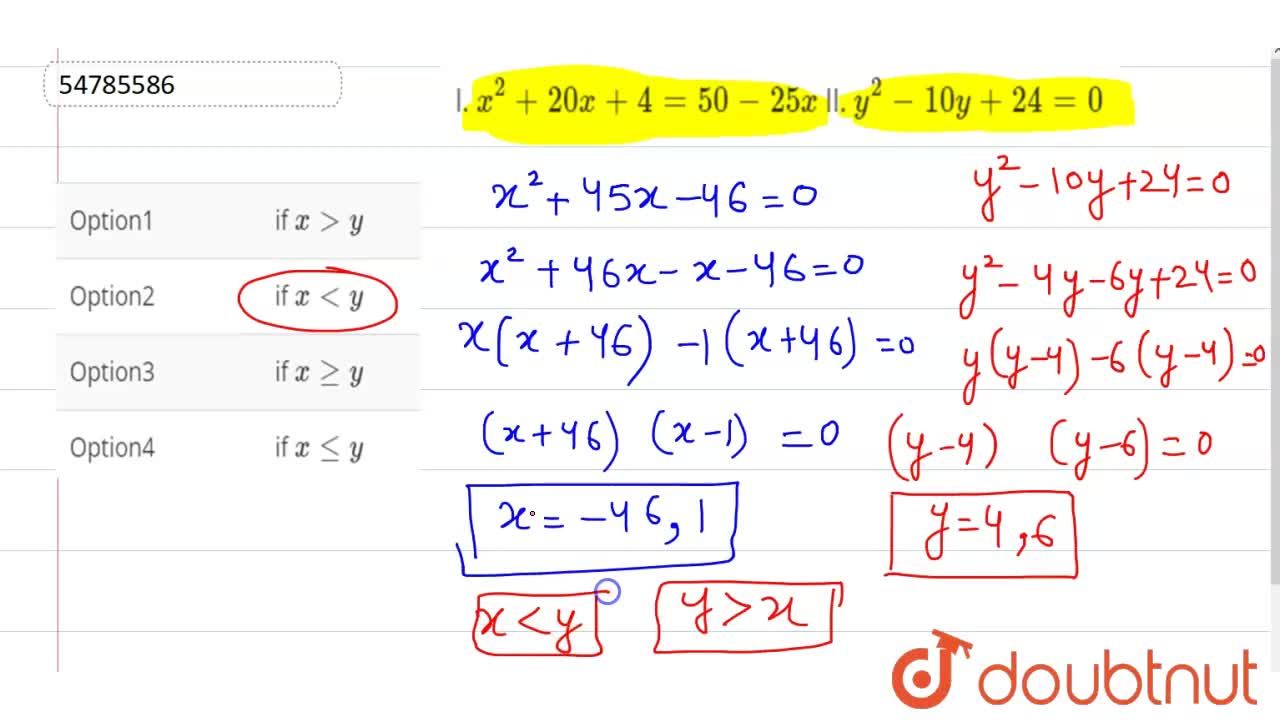 I X 2 x 4 50 25x Ii Y 2 10y 24 0