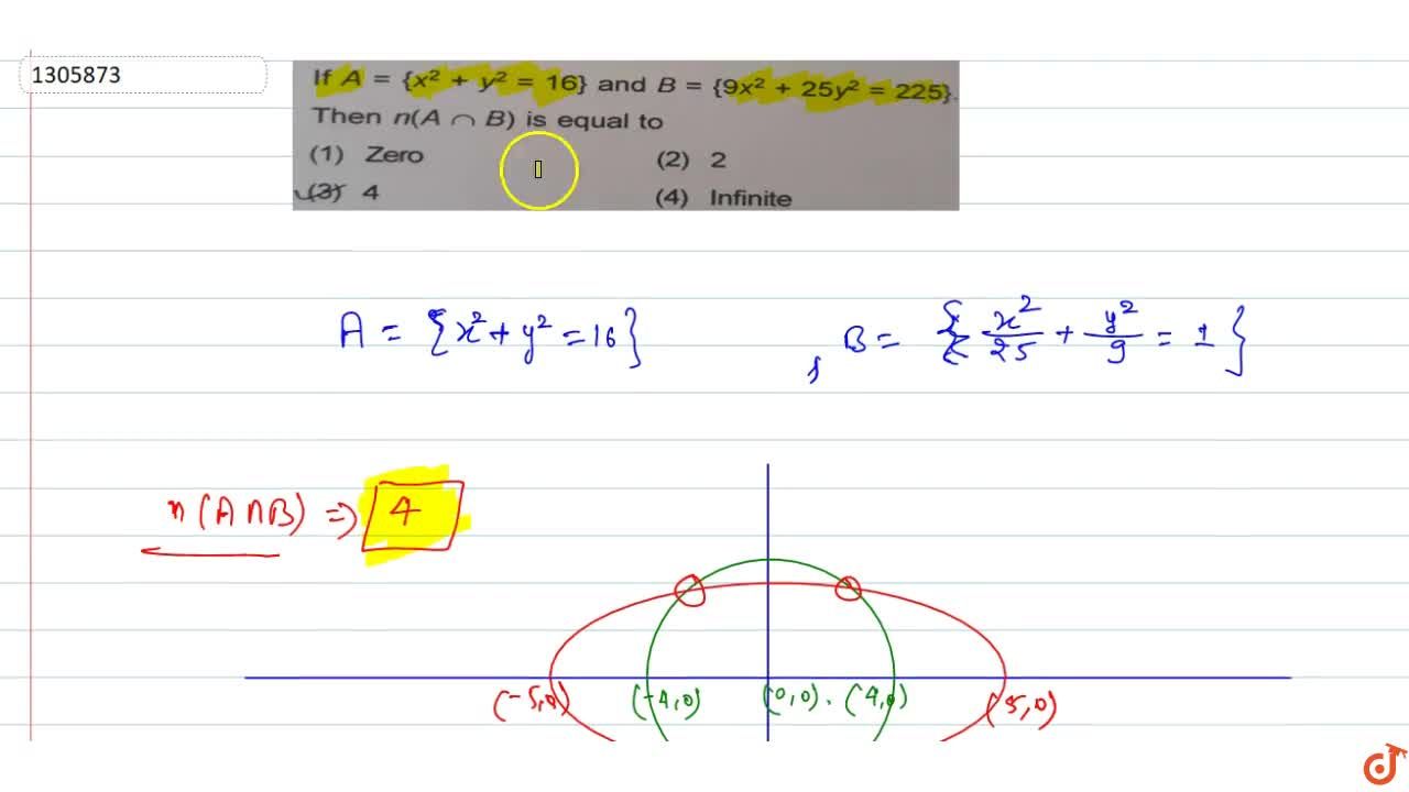 If A X 2 Y 2 16 And B 9x 2 25y 2 225 Then N Annb Is Equal To