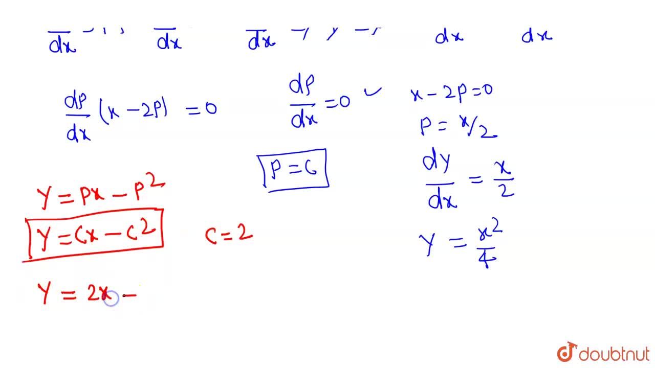 The Solution Of The Differential Equation Dy Dx 2 Xdy Dx Y 0 Is A Y 2 B Y 2x C Y 2x 4 D Y 2x 2 4
