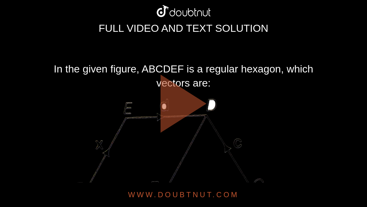 In the given figure, ABCDEF is a regular hexagon, which vectors are: <br> <img src="https://d10lpgp6xz60nq.cloudfront.net/physics_images/ARH_AAG_V_3DG_C01_E01_003_Q01.png" width="80%"> <br> (i) Collinear <br> (ii) Equal <br> (iii) Coinitial <br> (iv) Collinear but not equal.