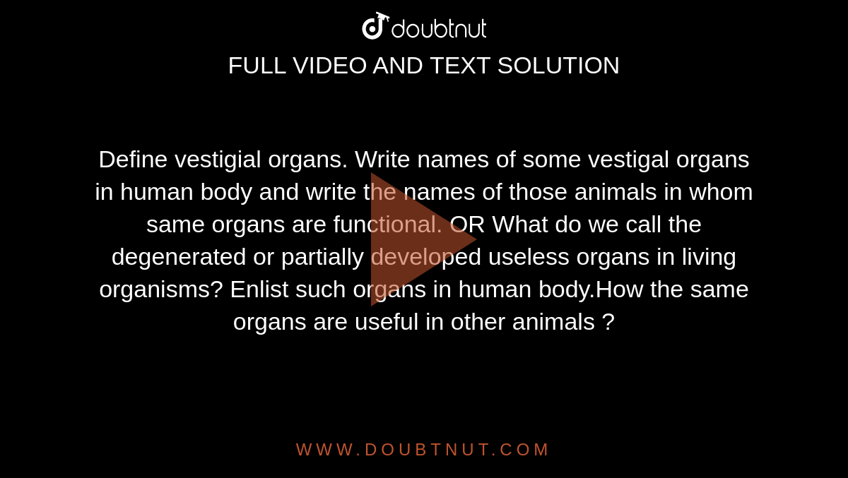 Define vestigial organs. Write names of some vestigal organs in human body  and write the names of those animals in whom same organs are functional. OR  What do we call the degenerated