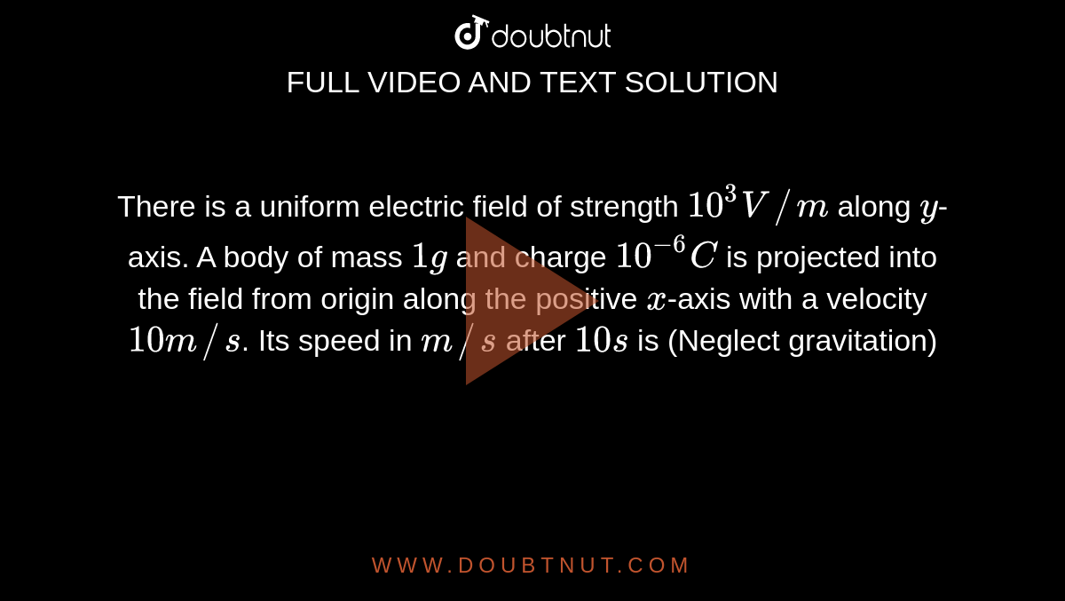 There Is A Uniform Electric Field Of Strength 10 3 There is a uniform electric field of strength 10^(3)V//m along y-axis