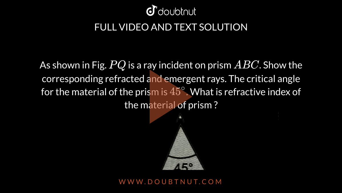 A Ray Falls On A Prism Abc As shown in Fig. PQ is a ray incident on prism ABC. Show the