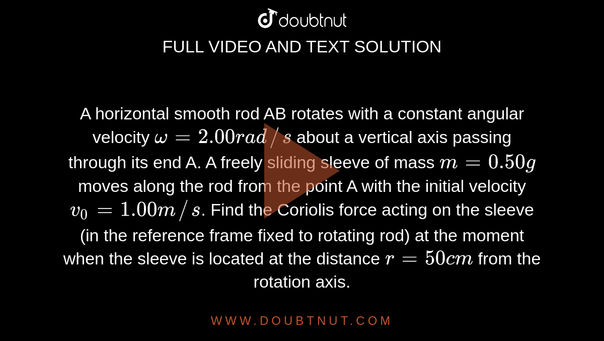 A horizontal smooth rod AB rotates with a constant angular velocity