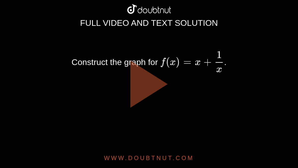 Construct the graph for `f(x)=x+(1)/(x)`.