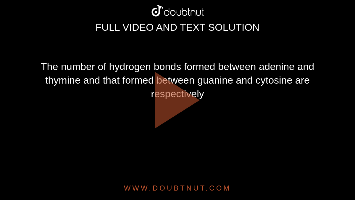 The number of hydrogen bonds formed between adenine and thymine and that  formed between guanine and cytosine are respectively